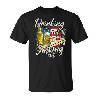 Cornhole Beer Drinking Em Sinking Em 4Th Of July Unisex T-Shirt - Seseable