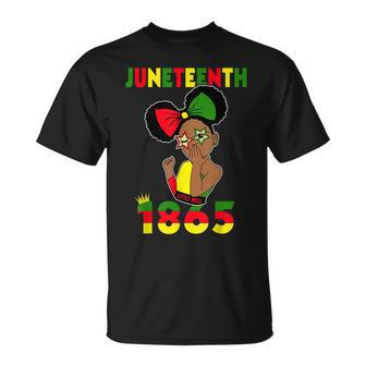 Cute Black Messy Bun Junenth Celebrating 1865 Girls Kids Unisex T-Shirt | Mazezy