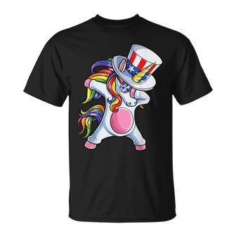 Dabbing Unicorn Uncle Sam T 4Th Of July Kids Girls Boy Unisex T-Shirt - Seseable