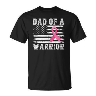 Dad Of Warrior Breast Cancer Usa Flag Pink Ribbon Vintage Unisex T-Shirt | Mazezy