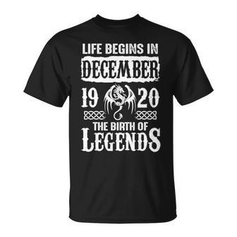 December 1920 Birthday Life Begins In December 1920 T-Shirt - Seseable