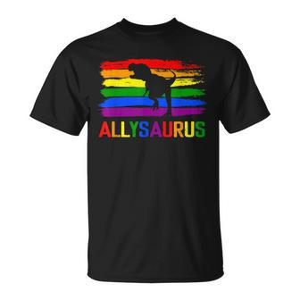 Dinosaur Lgbt Gay Pride Flag Allysaurus Ally T Rex Men Boys Unisex T-Shirt - Seseable