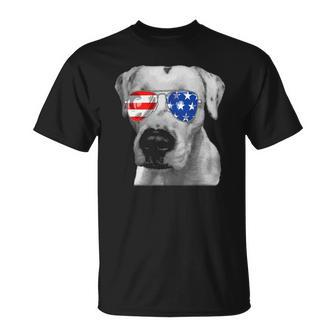 Dogo Argentino Dog Sunglasses Flag American 4Th Of July Unisex T-Shirt | Mazezy