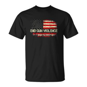 End Gun Violence Vintage American Flag Unisex T-Shirt | Mazezy