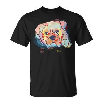 English Bulldog Abstract Watercolor Graphic Design Unisex T-Shirt - Monsterry CA