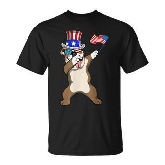 English Bulldog Dabbing Dog Dad 4Th Of July Unisex T-Shirt - Seseable