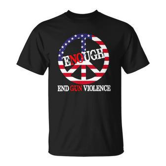 Enough Peace Sign Us Flag End Gun Violence Unisex T-Shirt | Mazezy UK