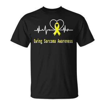 Ewings Sarcoma Awareness Heartbeat Yellow Ribbon Ewings Sarcoma Ewings Sarcoma Awareness Unisex T-Shirt - Monsterry CA
