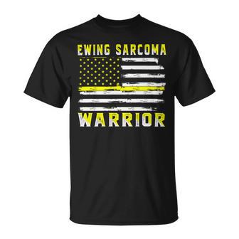 Ewings Sarcoma Warrior Usa Flag United States Flag Yellow Ribbon Ewings Sarcoma Ewings Sarcoma Awareness Unisex T-Shirt | Favorety