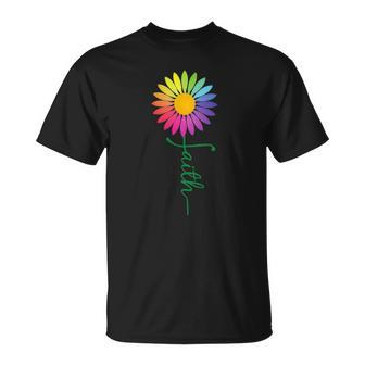 Faith Cross Flower Rainbow Christian Gift Unisex T-Shirt | Mazezy