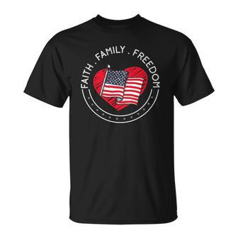 Faith Family Freedom American Patriotism Christian Faith Unisex T-Shirt | Mazezy