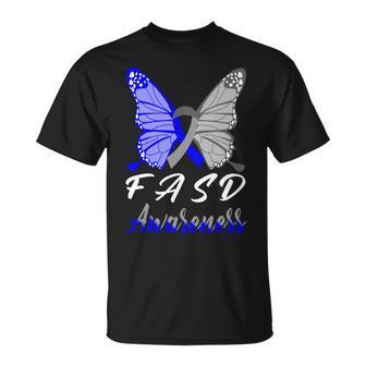 Fasd Awareness Butterfly Blue And Grey Ribbon Fetal Alcohol Spectrum Disorder Fetal Alcohol Spectrum Disorder Awareness Unisex T-Shirt | Favorety AU