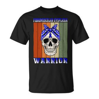 Fibromuscular Dysplasia Warrior Skull Women Vintage Blue Ribbon Fmd Fibromuscular Dysplasia Awareness Unisex T-Shirt - Monsterry CA