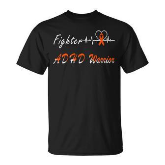 Fighter Adhd Warrior Heartbeat Orange Ribbon Attention Deficit Hyperactivity Disorder Adhd Awareness Unisex T-Shirt | Favorety AU