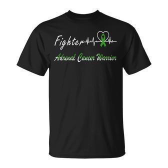 Fighter Adrenal Cancer Warrior Heartbeat Green Ribbon Adrenal Cancer Adrenal Cancer Awareness Unisex T-Shirt | Favorety UK