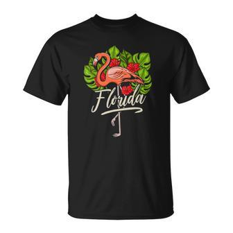 Florida Flamingo Hibiscus Flower Gift Unisex T-Shirt | Mazezy