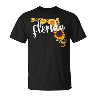 Florida Sunflower Leopard Print Wildflower State Map T-shirt - Thegiftio UK