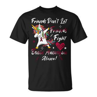 Friends Dont Let Friends Fight Brain Aneurysm Alone Unicorn Burgundy Ribbon Brain Aneurysm Bpd Brain Aneurysm V2 Unisex T-Shirt | Favorety