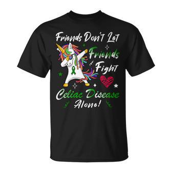 Friends Dont Let Friends Fight Celiac Disease Alone Unicorn Green Ribbon Celiac Disease Celiac Disease Awareness Unisex T-Shirt | Favorety UK