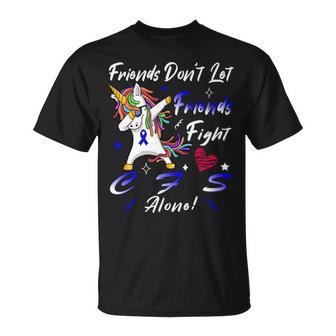 Friends Dont Let Friends Fight Chronic Fatigue Syndrome Cfs Alone Unicorn Blue Ribbon Chronic Fatigue Syndrome Support Cfs Awareness V2 Unisex T-Shirt | Favorety