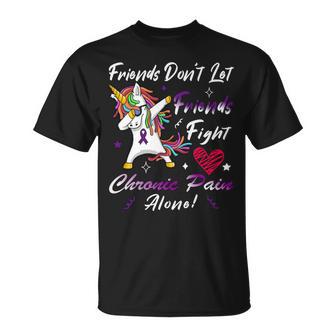 Friends Dont Let Friends Fight Chronic Pain Alone Unicorn Purple Ribbon Chronic Pain Support Chronic Pain Awareness Unisex T-Shirt | Favorety