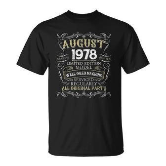 Funny 44Th Birthday Born In August 1978 44 Years Old Unisex T-Shirt | Mazezy