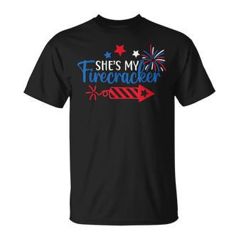 Funny 4Th Of July She Is My Firework Patriotic Us Couples Unisex T-Shirt - Seseable