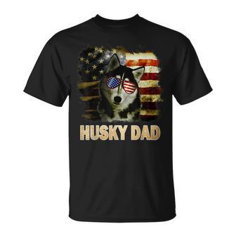 Funny Best Husky Dad Ever American Flag 4Th Of July Vintage Unisex T-Shirt - Seseable