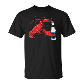 Funny Cajun Crawfish Boil Lobster Drinking Beer Unisex T-Shirt | Mazezy