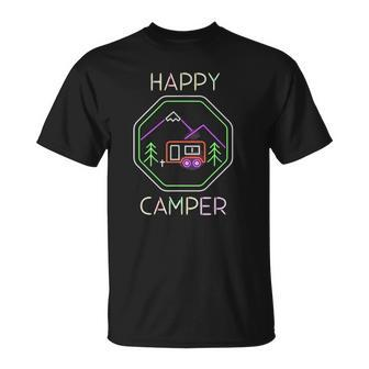 Funny Camper Gift Tee Happy Camping Lover Camp Vacation Unisex T-Shirt | Mazezy