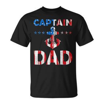 Funny Captain Dad Boat Owner American Flag 4Th Of July Unisex T-Shirt - Seseable