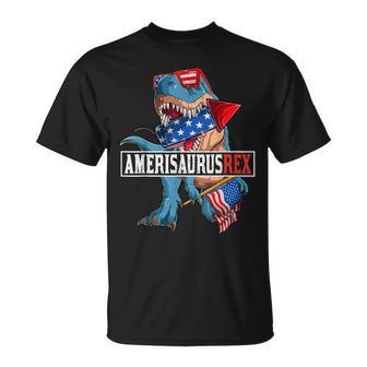 Funny Dinosaur Amerisaurus T-Rex Men Boys Fourth 4Th Of July Unisex T-Shirt - Seseable