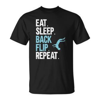 Funny Gymnastics Acrobat Parkour Eat Sleep Back Flip Repeat Unisex T-Shirt | Mazezy