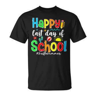 Funny Happy Last Day Of School Hello Summer Multicolored Unisex T-Shirt | Favorety UK