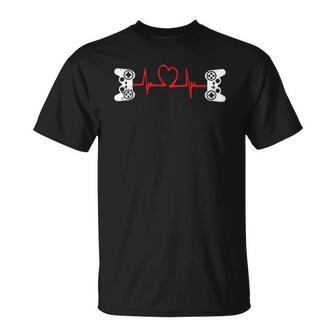 Gamer Heartbeat Valentines Day Cool Video Game Gaming Gift Unisex T-Shirt | Mazezy
