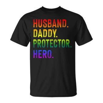 Gay Fathers Day Lgbt Pride Husband Daddy Protector Hero T-shirt - Thegiftio UK