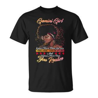 Gemini Girl Birthday Gemini Girl Knows More Than She Says T-Shirt - Seseable