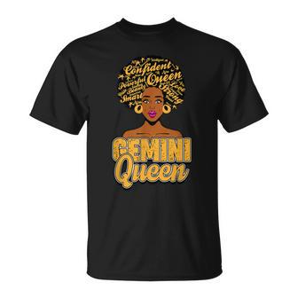 Gemini Zodiac Black African Afro Queen May June Birthday Unisex T-Shirt - Seseable