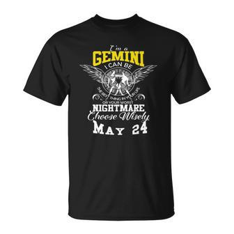 Gemini Zodiac Sign May 24 Horoscope Astrology Design Unisex T-Shirt | Mazezy