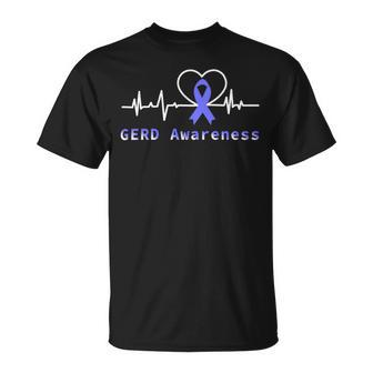 Gerd Awareness Heartbeat Periwinkle Blue Ribbon Gastroesophageal Reflux Disease Gerd Awareness Unisex T-Shirt | Favorety UK