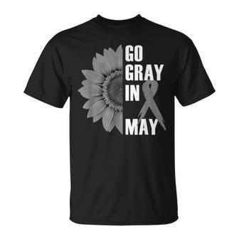 Go Gray In May Brain Cancer Awareness Grey Ribbon Sunflower T-shirt - Thegiftio UK