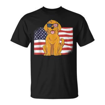 Golden Retriever Dad & Mom American Flag 4Th Of July Usa Lab Unisex T-Shirt - Seseable