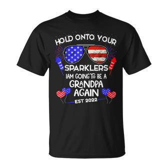 Grandpa Again 2022 4Th Of July Baby Pregnancy Announcement Unisex T-Shirt - Seseable