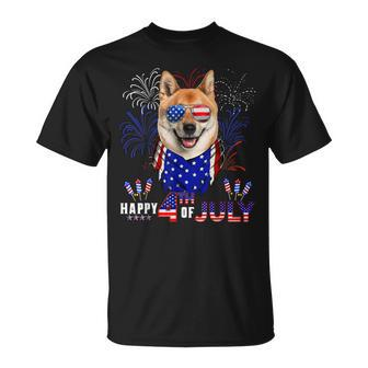 Happy 4Th Of July American Flag Shiba Inu Dog Sunglasses Unisex T-Shirt - Seseable