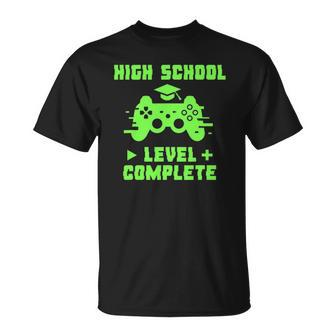 High School Level Complete Funny Video Gamer Graduation Unisex T-Shirt | Mazezy