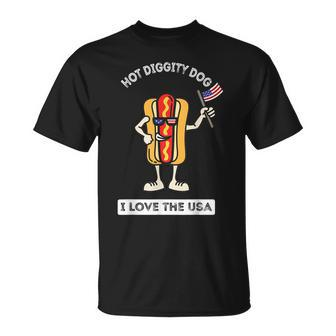 Hot Diggity Dog July 4Th Patriotic Bbq Picnic Cookout Funny Unisex T-Shirt - Seseable