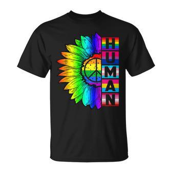 Human Sunflower Lgbt Flag Gay Pride Month Proud Lgbtq V3 Unisex T-Shirt - Seseable