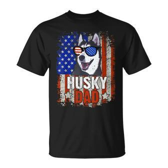 Husky Dad 4Th Of July American Flag Glasses Dog Men Boy Unisex T-Shirt - Seseable