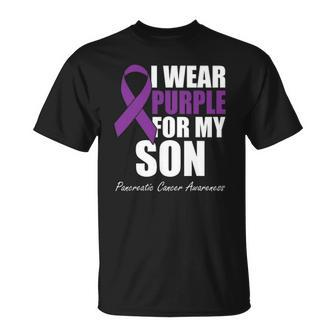 I Wear Purple For My Son Pancreatic Cancer Awareness Unisex T-Shirt | Mazezy