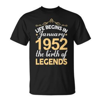 January 1952 Birthday Life Begins In January 1952 V2 T-Shirt - Seseable